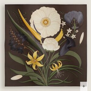 ICONIC Silk Scarf 35” CHOCOLATE Cream/Golds/Slate/Greens NWT Made in China